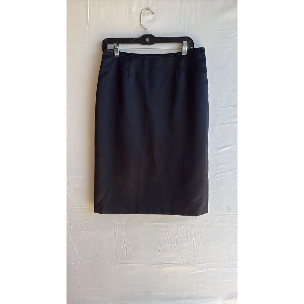 Le Suit Essentials Black Satin Knee-Length Pencil Skirt Size 10